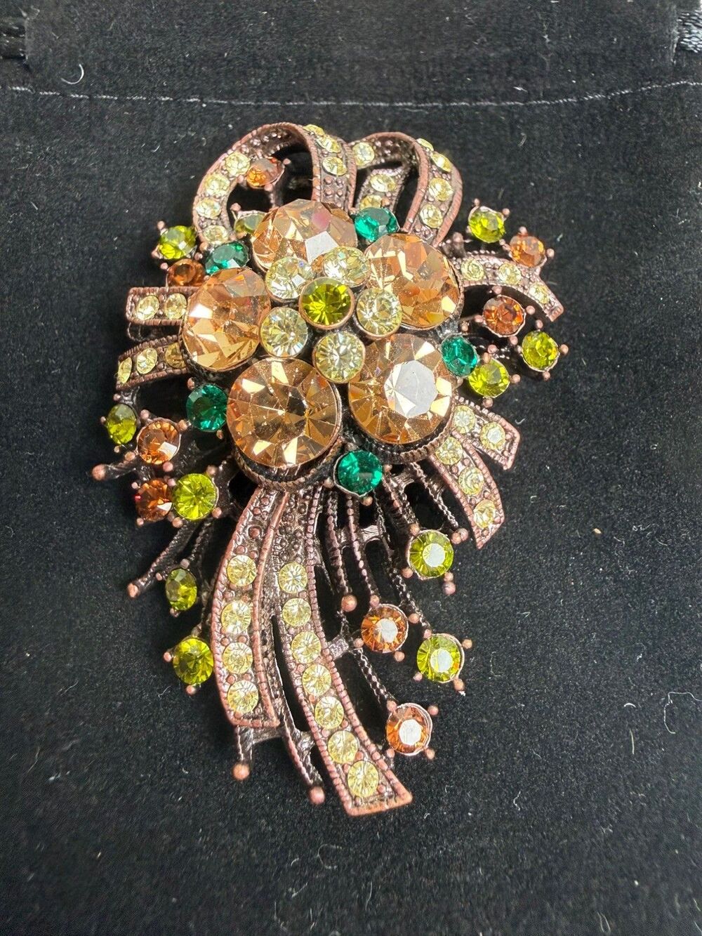 Joan Rivers Autumnal Crystal Rhinestone Encrusted Bowknot Floral Spray Brooch
